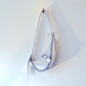 Zara Silver Y2K Inspired Saddle Shoulder Bag with Chain Detail